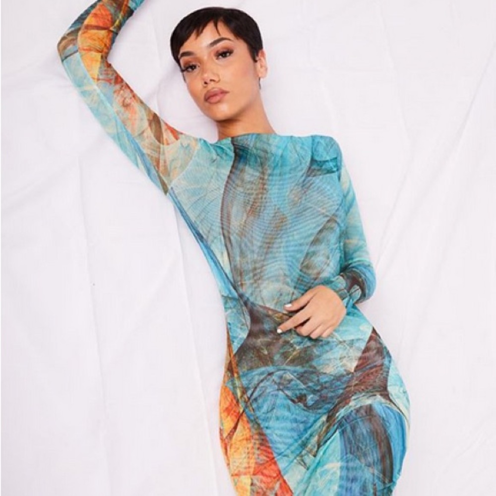 Farai London Delilah Blue Orange Bodycon Dress